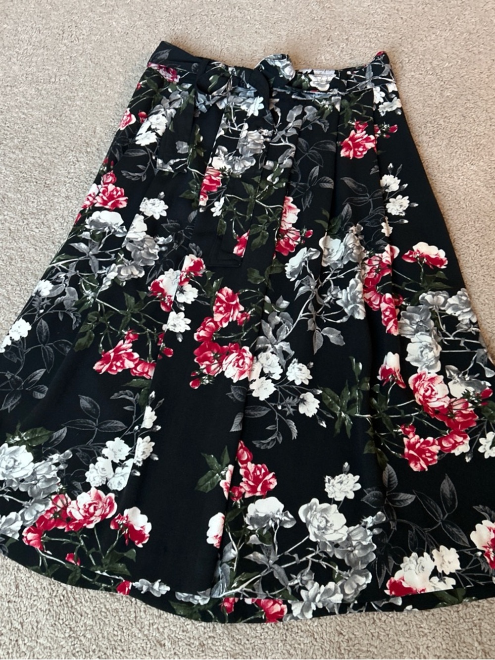Banana Republic Black A-Line Skirt with Red, White & Gray Floral Print